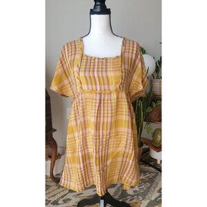 Yellow Plaid Mini Dress  Anthropologie Size Small NWT Boho Style